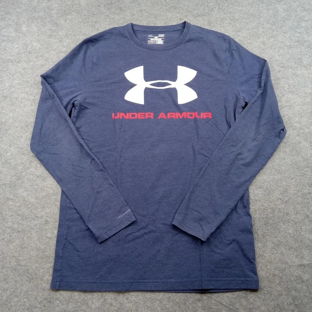 Under Armour Shirt Mens Small Navy Blue HeatGear‎ Long Sleeve Loose Fit Athletic